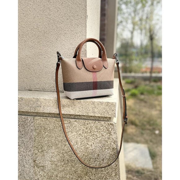 Women's Leather Canvas Shoulder Bag Top Handle Crossbody Purse Tote - Picture 9 of 9